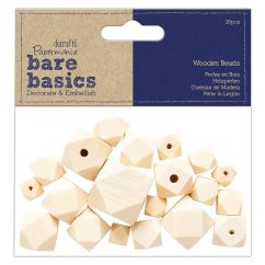 Margele octagonale din lemn, dimensiuni diferite, 20 buc/set, natur, Bare Basics Papermania