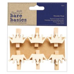 Carlige decorative lemn, coroane, 6 buc/set, natur, Bare Basics Papermania
