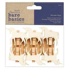 Carlige decorative lemn, unicorni, 6 buc/set, natur, Bare Basics Papermania
