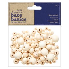 Margele rotunde din lemn, dimensiuni diferite, 120 buc/set, natur, Bare Basics Papermania