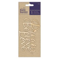 Forme decorative din lemn - Dream/Believe/Love, 3 buc/set, natur, Bare Basics Papermania