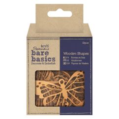 Forme decorative din lemn - fluturi si libelule, 10 buc/set, maro, Bare Basics Papermania