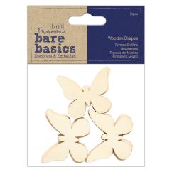 Forme decorative din lemn - fluturi, 12 buc/set, natur, Bare Basics Papermania