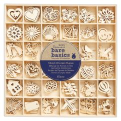 Forme decorative din lemn - Mixed Wooden Shapes, 36 modele diferite, 180 buc/set, Bare Basics Papermania