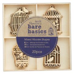 Forme decorative din lemn - Birdcages, 4 modele diferite, 20 buc/set, natur, Bare Basics Papermania