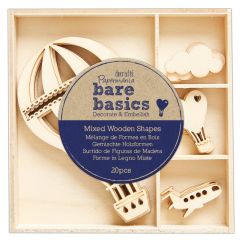 Forme decorative din lemn - Hot Air Ballon, 4 modele diferite, 20 buc/set, natur, Bare Basics Papermania