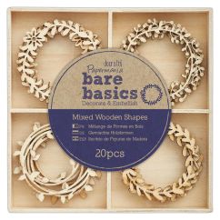Forme decorative din lemn - Wreaths, 4 modele diferite, 20 buc/set, natur, Bare Basics Papermania