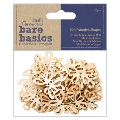 Forme decorative din lemn - fluturi, 40 buc/set, natur, Bare Basics Papermania