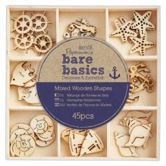 Forme decorative din lemn - Nautical, 9 modele diferite, 45 buc/set, natur, Bare Basics Papermania