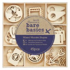 Forme decorative din lemn - Travelling, 9 modele diferite, 45 buc/set, natur, Bare Basics Papermania