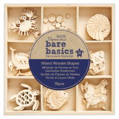 Forme decorative din lemn - Under The Sea, 9 modele diferite, 45 buc/set, natur, Bare Basics Papermania