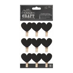 Carlige decorative din lemn, inimi cu tabla de scris, 9 buc/set, Chalk Craft Papermania