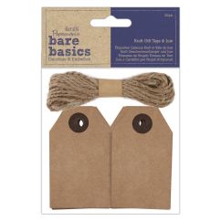 Etichete din carton, cu sfoara iuta, 100 buc/set, maro, Bare Basics Papermania