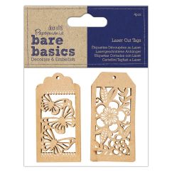 Etichete din lemn, flori si fluturi, 4 buc/set, maro, Bare Basics Papermania