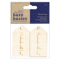 Etichete din lemn, Handmade With Love, 6 buc/set, natur, Bare Basics Papermania