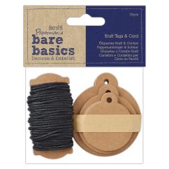 Etichete din pluta, rotunde Ø 43/53/63mm, cu snur negru, 30 buc/set, maro, Bare Basics Papermania