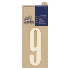 Forme decorative din lemn - numere adezive, cifra 9, (H) 10cm, natur, Bare Basics Papermania