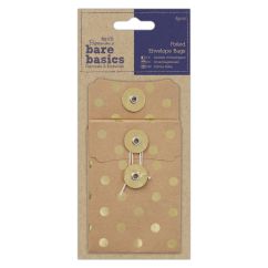 Plicuri dreptunghiulare cu capsa si snur, 7x10cm, 4 buc/set, buline, auriu/maro, Bare Basics Papermania