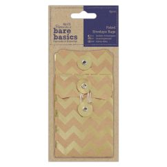 Plicuri dreptunghiulare cu capsa si snur, 7x10cm, 4 buc/set, chevron, auriu/maro, Bare Basics Papermania