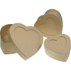 Cutie din carton, forma inima, 3 dimensiuni diferite/set, maro, Meyco