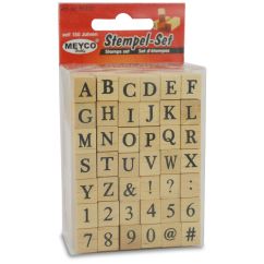 Mini stampile din lemn, litere, cifre si semne de punctuatie, (H) caracter 7mm, 42 buc/set, Meyco