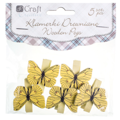 Carlige decorative din lemn, fluturi, 3.5cm, 5 buc/set, galben, Dp Craft