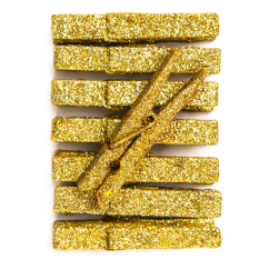 Carlige decorative din lemn, cu sclipici, 4.8cm, 8 buc/set, auriu, Dp Craft