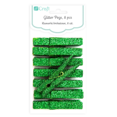 Carlige decorative din lemn, cu sclipici, 4.8cm, 8 buc/set, verde, Dp Craft