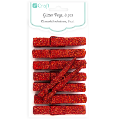 Carlige decorative din lemn, cu sclipici, 4.8cm, 8 buc/set, rosu, Dp Craft