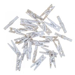 Mini carlige decorative din lemn, 3cm, 24 buc/set, alb cu auriu, Dp Craft
