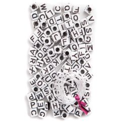 Margele litere alfabet din plastic, 0.5x0.5cm, 285 buc/set, alb, Dp Craft