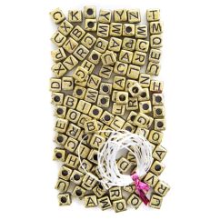 Margele litere alfabet din plastic, 0.5x0.5cm, 124 buc/set, auriu, Dp Craft