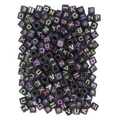 Margele litere alfabet din plastic, 6mm, 124 buc/set, negru/neon, Dp Craft