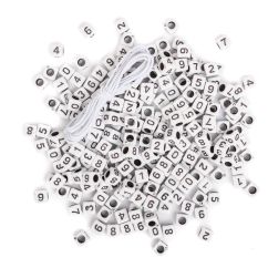 Margele numere/cifre din plastic, 6mm, 285 buc/set, alb, Dp Craft