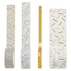 Banda adeziva decorativa washi, 4 benzi cu latimi diferite x 5m, Metallic Mono, Noteworthy