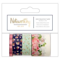 Banda adeziva decorativa washi, 4 benzi cu latimi diferite x 5m, Graphic Florals, Noteworthy