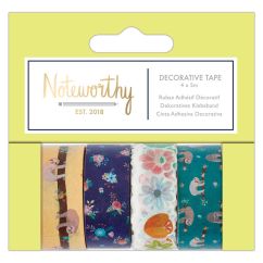 Banda adeziva decorativa washi, 4 benzi cu latimi diferite x 5m, It's a Sloths Life, Noteworthy