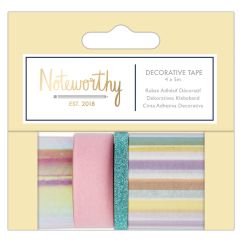 Banda adeziva decorativa washi, 4 benzi cu latimi diferite x 5m, Pastel Hues, Noteworthy