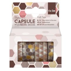 Banda adeziva decorativa washi, 4 benzi cu modele diferite x 5m, Geometric Mocha, Capsule, Papermania