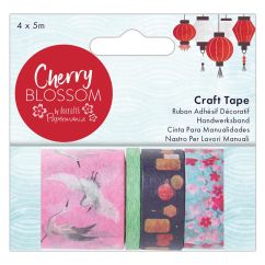 Banda adeziva decorativa washi, 4 benzi cu latimi diferite x 5m, Cherry Blossom, Papermania
