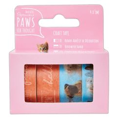 Banda adeziva decorativa washi, 4 benzi cu modele diferite x 5m, Paws for Thought, Papermania