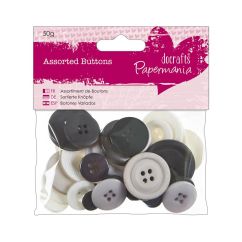 Nasturi decorativi din plastic, diferite modele si dimensiuni, 50g/set, alb-negru, Papermania