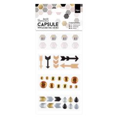 Strasuri/pietre adezive, diferite forme si dimensiuni, 39 buc/set, geometric mono, Capsule, Papermania