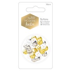 Nasturi decorativi din plastic, 11.5mm, 30 buc/set, auriu/argintiu/alb, Modern Lustre, Papermania