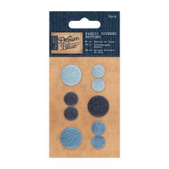 Nasturi decorativi din textil, Ø 8/20mm, 9 buc/set, albastru denim, Papermania