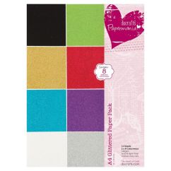 Carton colorat cu sclipici/glitter A4, 160g/mp, 8 culori diferite, 16 buc/set, Papermania