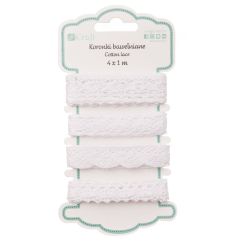Dantela decorativa din bumbac, 4 modele x 1m/set, alb, Dp Craft