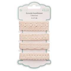 Dantela decorativa din bumbac, 4 modele x 1m/set, crem, Dp Craft
