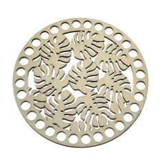 Baza din lemn pentru cosuri, forma rotunda cu frunze, Ø 15cm, Dp Craft