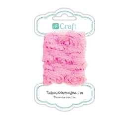 Panglica decorativa din tul cu trandafiri, 2.5cm x 1m, roz, Dp Craft